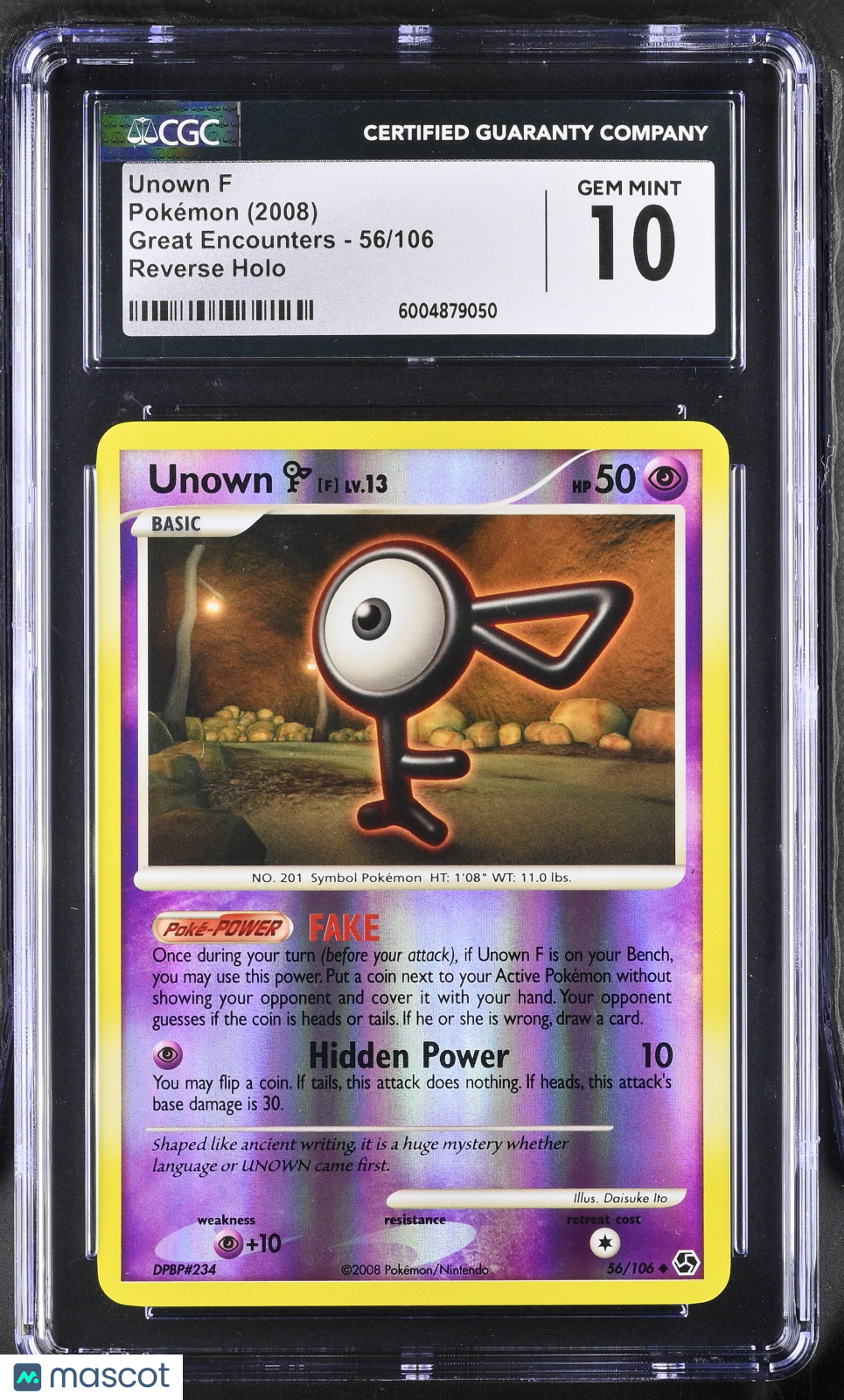 2008 Pokemon Great Encounters Unown F Reverse Holo CGC 10 #56/106