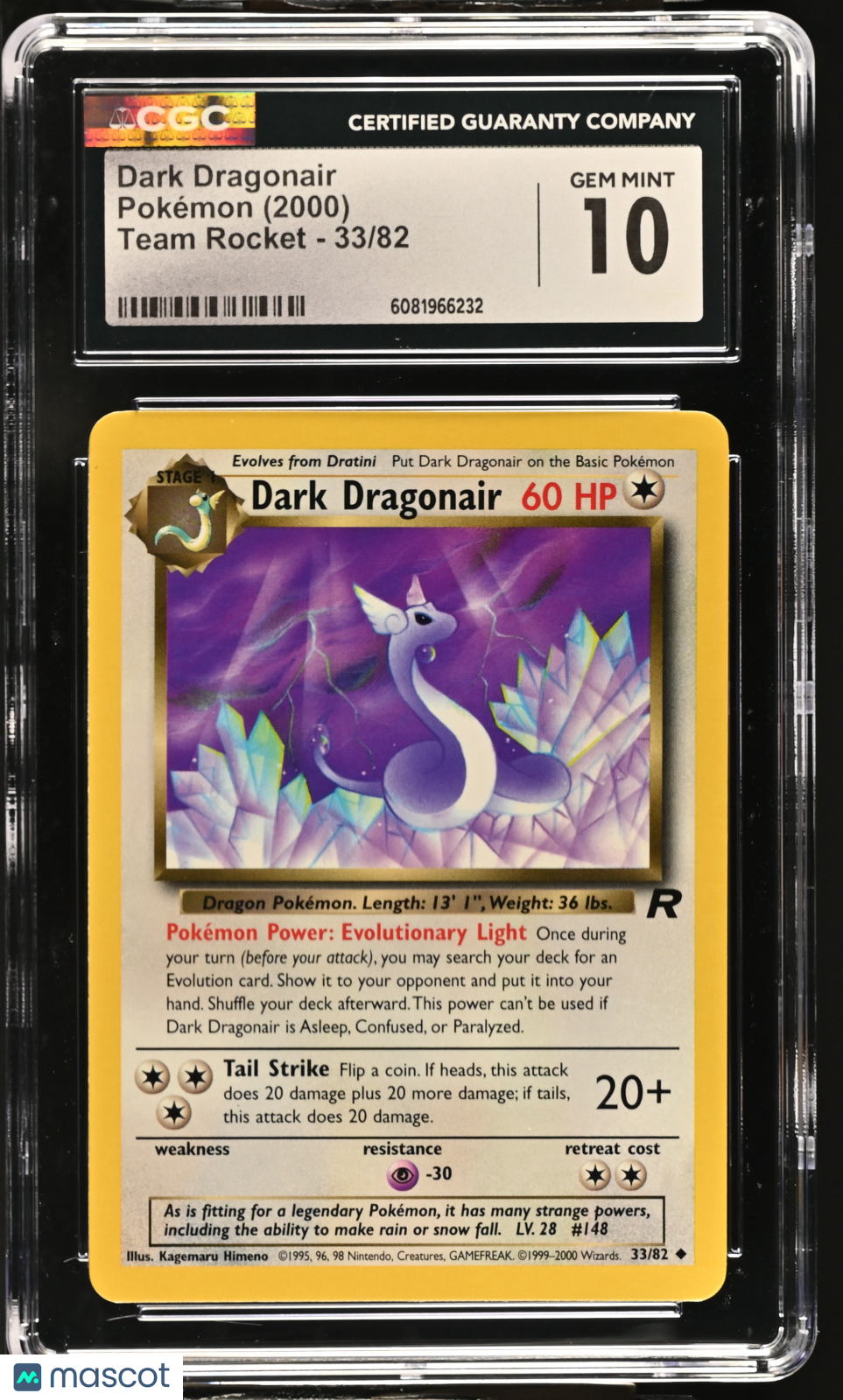 2000 Pokemon Team Rocket Dark Dragonair CGC 10 #33/82