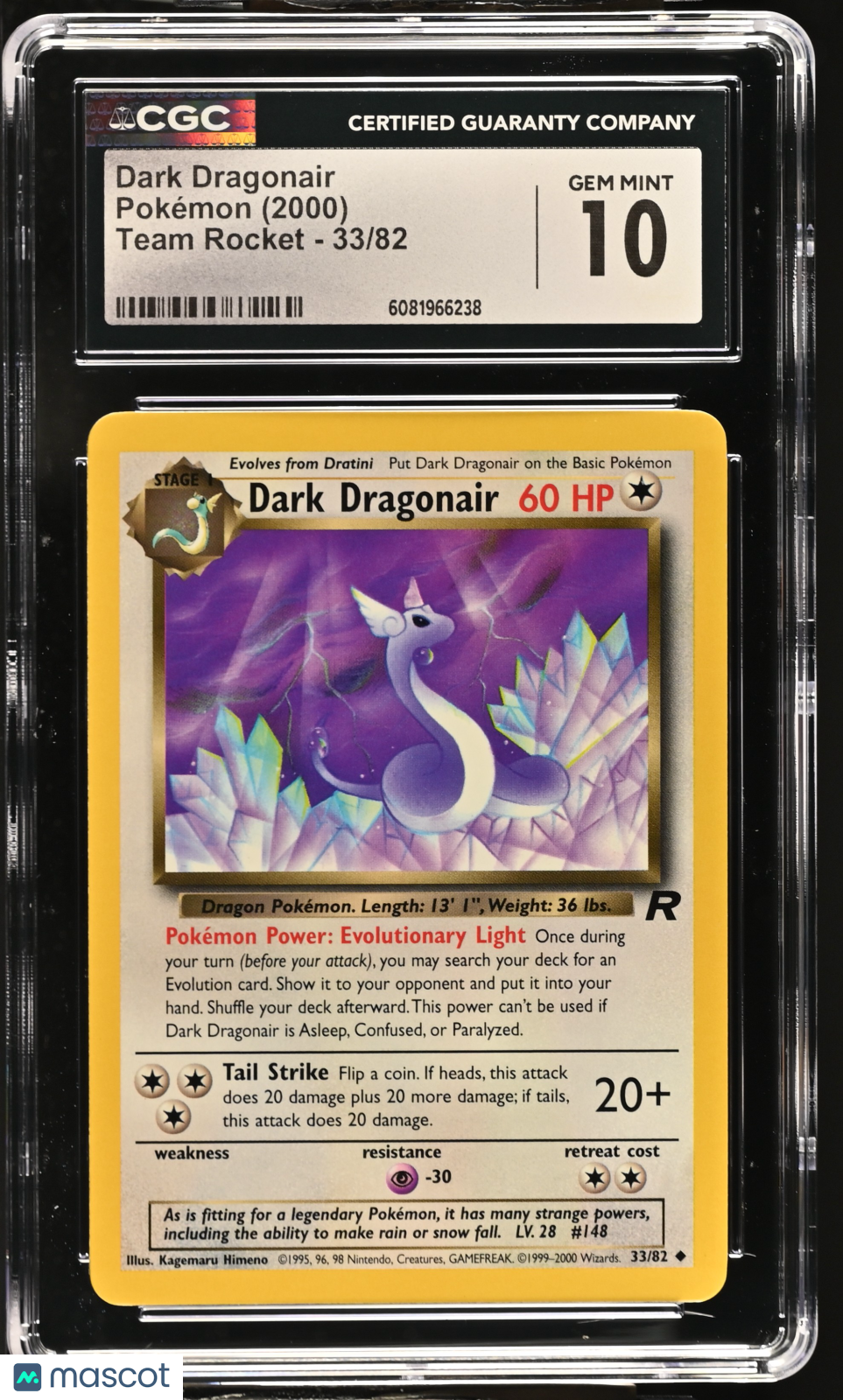 2000 Pokemon Team Rocket Dark Dragonair CGC 10 #33/82